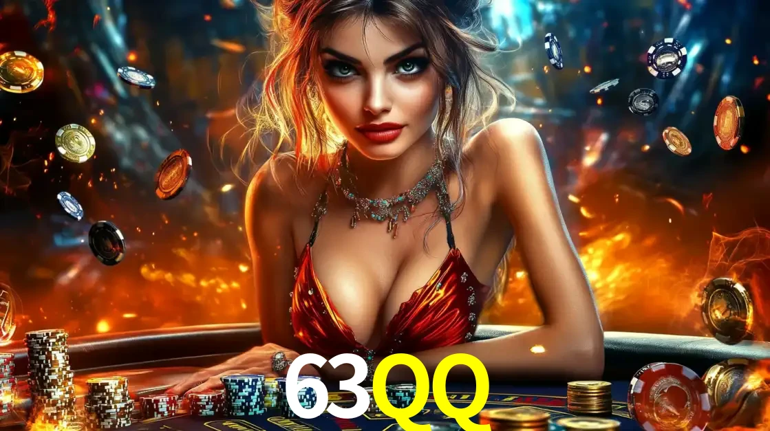 Mulher em uma mesa de cassino com pilhas de fichas e um fundo de fogo, pronta para uma rodada de altas apostas nos jogos de mesa emocionantes do cassino 63QQ.